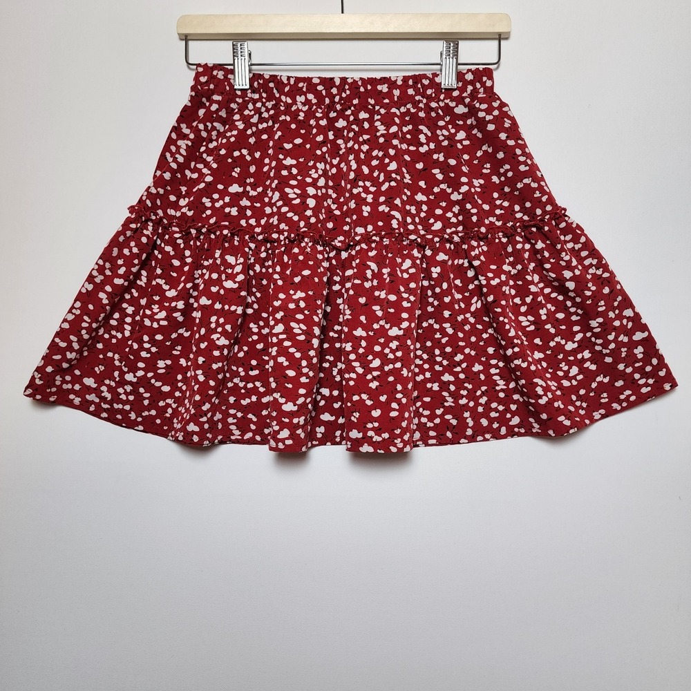 Shein Women's Red Floral Ruffled Mini Skirt Small